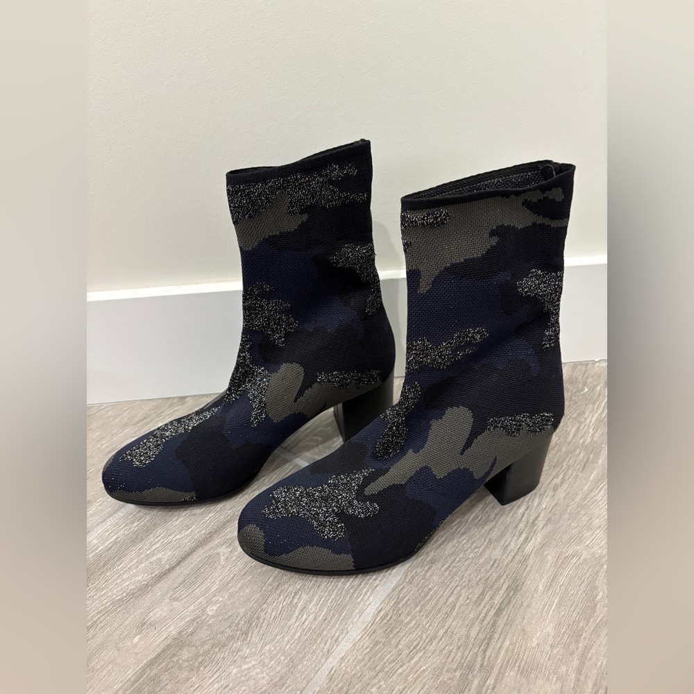 Zadig & Voltaire Blue/Black Camouflage Print Canvas Heel Ankle Boots Size 8 (39) - Picture 6 of 12